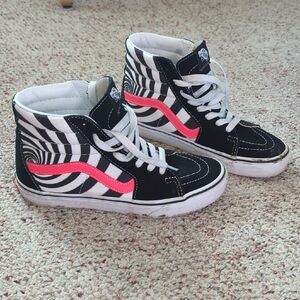 Vans High-Top Sneakers - Black and Neon Red Swirl Women's 7.5/Men's 6
